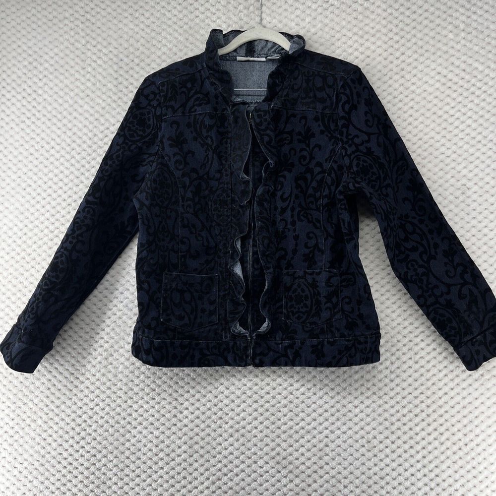Tantrums Denim Jacket Burnout Velvet Floral Print Jean Jacket Size Gothic L